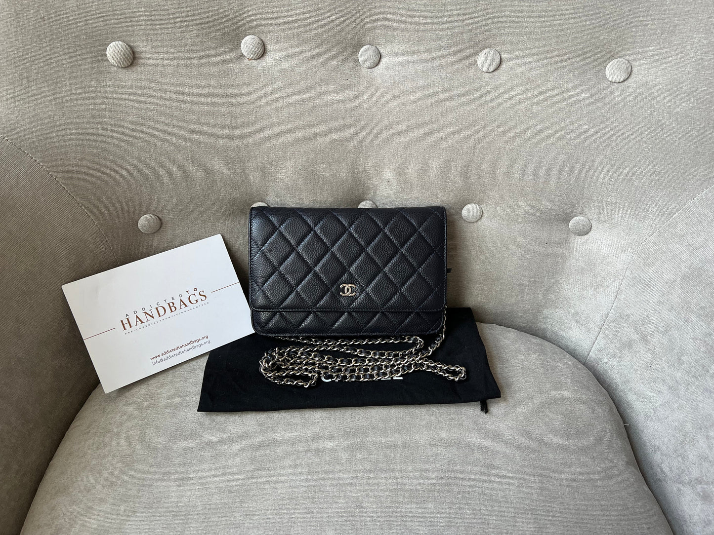 Chanel Navy Caviar Wallet on Chain With Silver Hardware