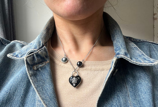 Chanel Resin Flower Heart Pendant Necklace