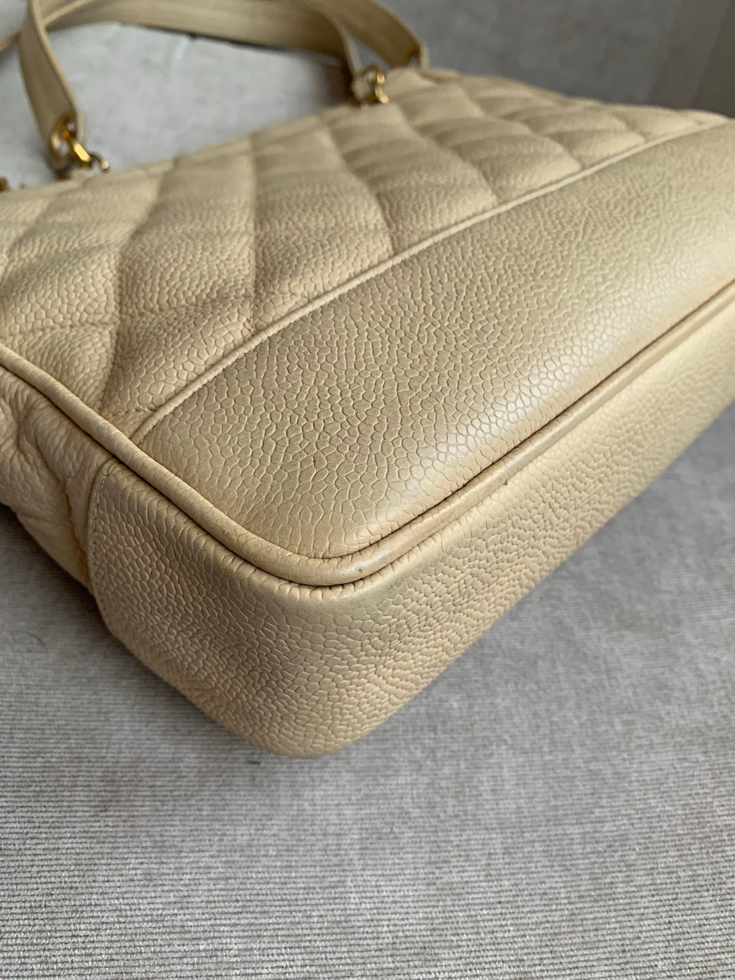 Chanel Vintage Beige Caviar Chain Tote