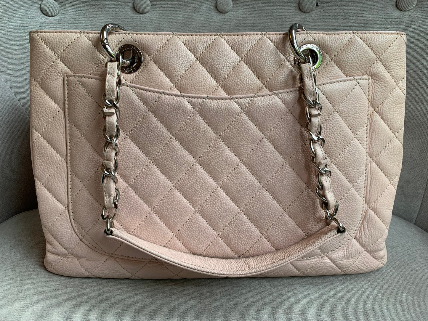 Chanel Light Pink Caviar Grand Shopper Tote with silver hardware (GST)