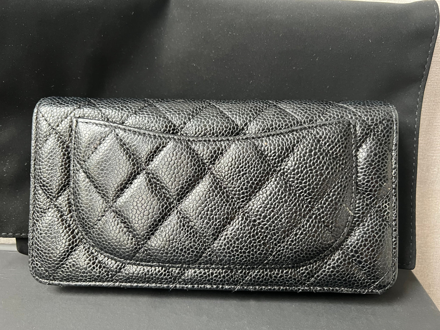 Chanel Black Caviar Flap Wallet with Silver Hardware