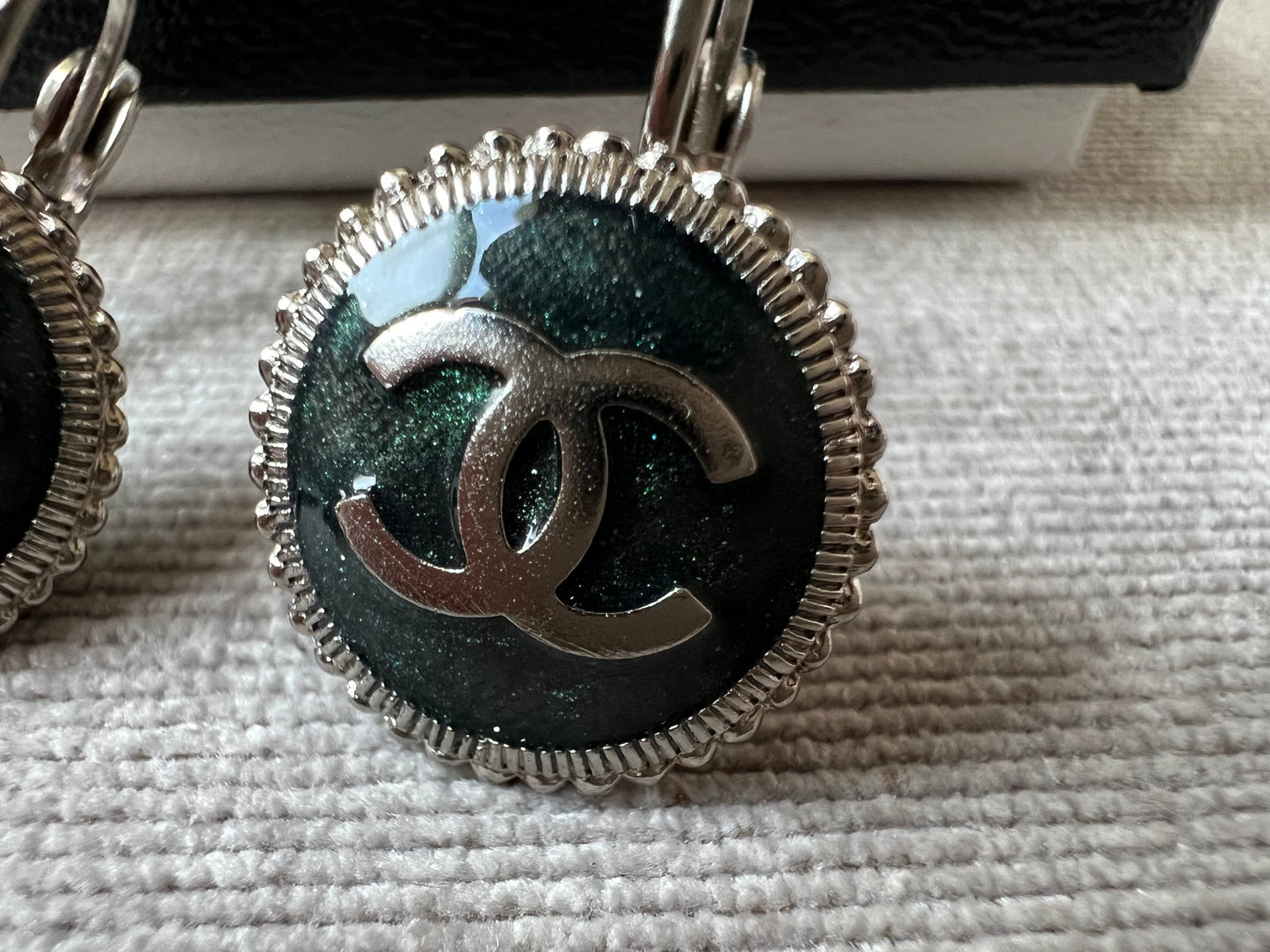 Chanel CC Green Medallion Dangle Earrings