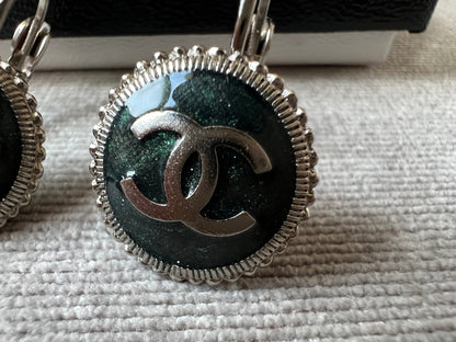 Chanel CC Green Medallion Dangle Earrings