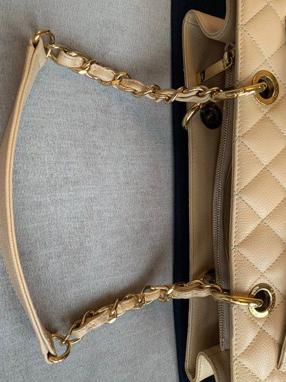 Chanel Beige Caviar Grand Shopper Tote with gold hardware (GST)