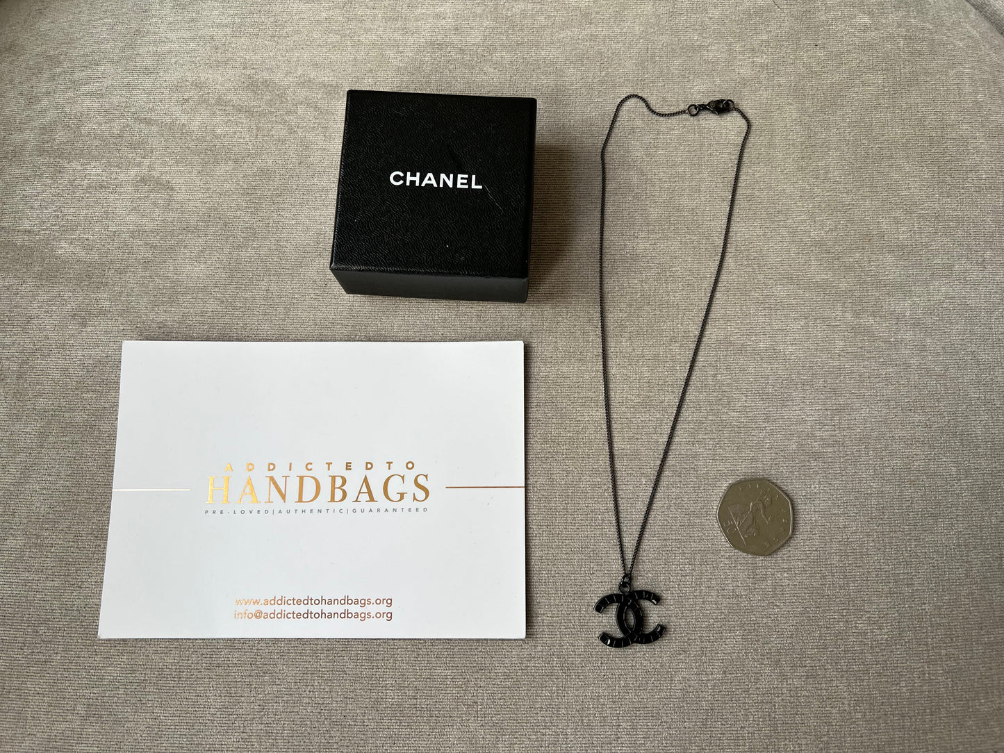 Chanel Black Crystal CC Pendant Necklace