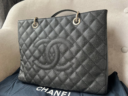 Chanel Black Caviar Grand Shopper Tote (GST) Silver Hardware