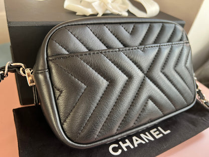 Chanel Black Chevron Camera Bag