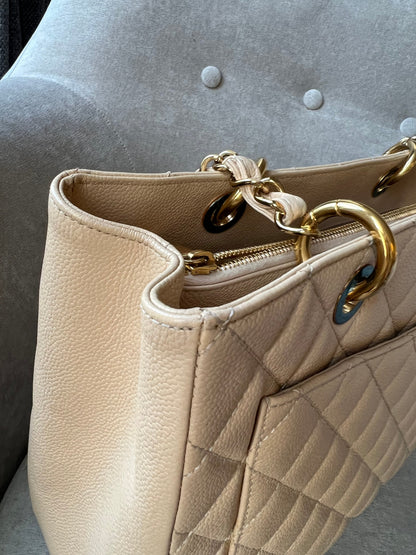 Chanel Beige Caviar Grand Shopper Tote with gold hardware (GST)