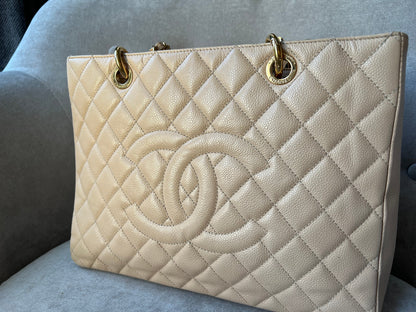 Chanel Beige Caviar Grand Shopper Tote with gold hardware (GST)