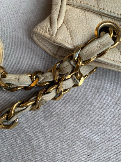 Chanel Vintage Beige Caviar Chain Tote