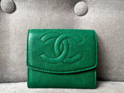 Chanel Vintage Timeless CC Flap Card Holder in Green Caviar