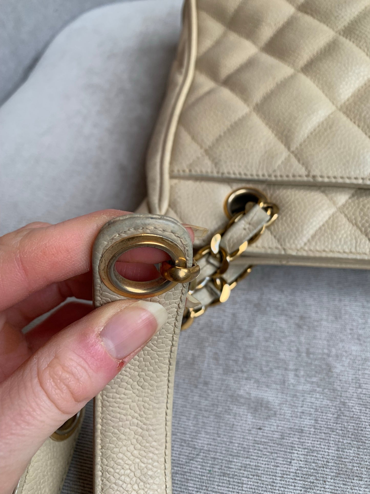 Chanel Vintage Beige Caviar Chain Tote