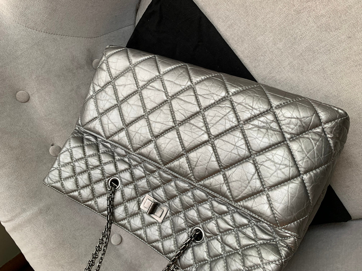 Chanel Large 2.55 Silver Grey Reissue Chain Tote