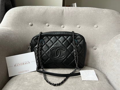 Chanel Diamond CC Ballerine Shoulder Bag in Black Calfskin with Ruthenium Hardware