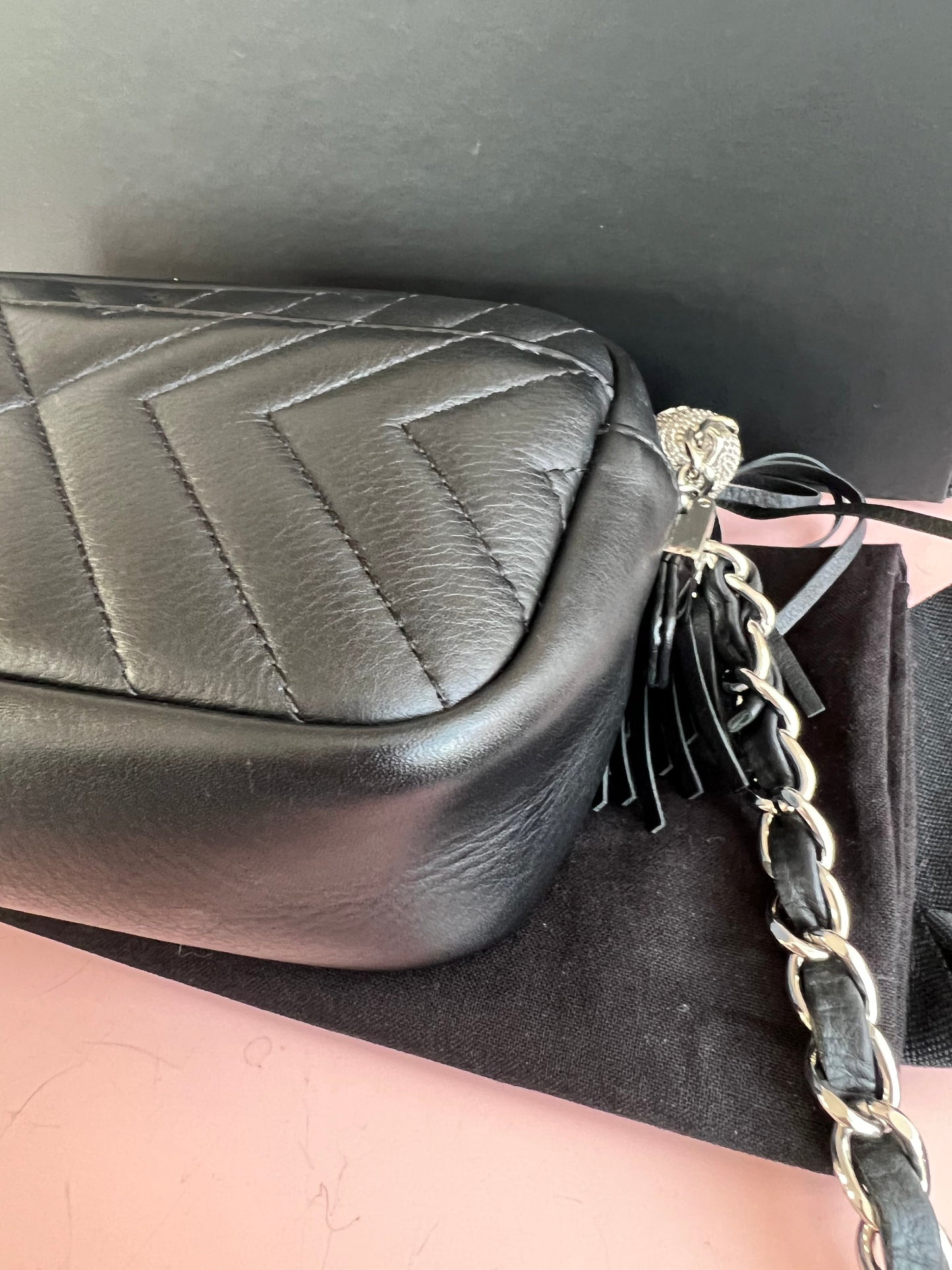 Chanel Black Chevron Camera Bag