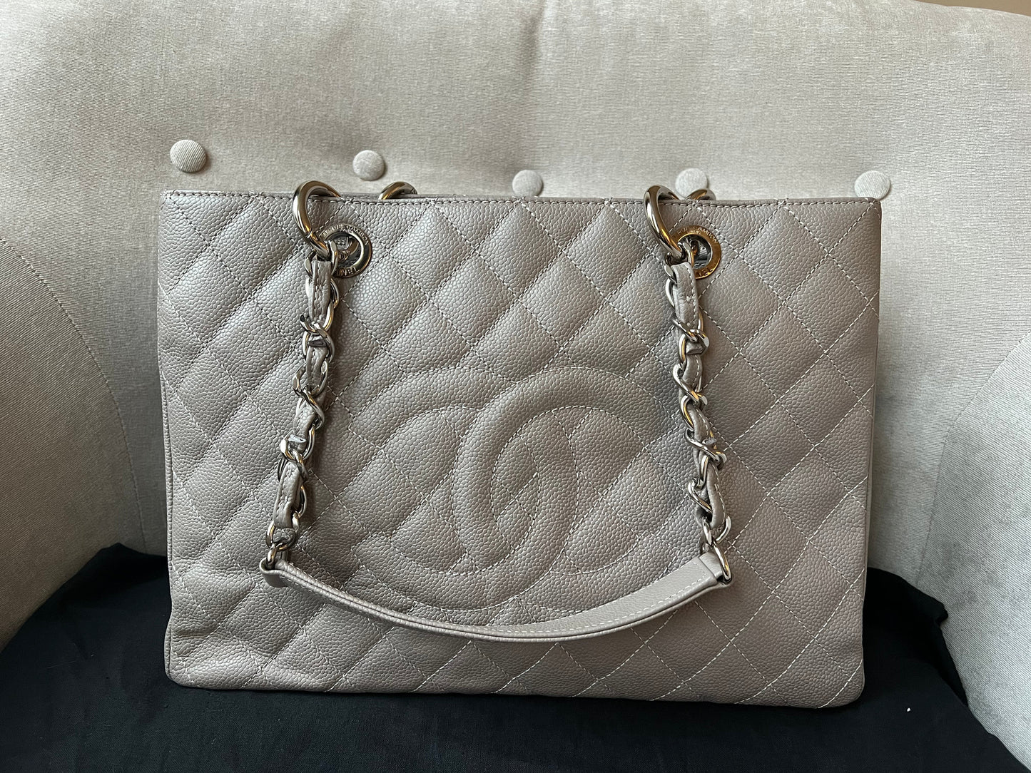 Chanel Grey Caviar Grand Shopper Tote (GST) Silver Hardware