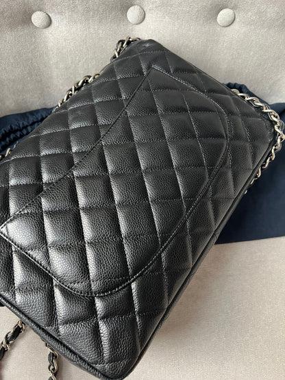 Chanel Jumbo Single Flap in Black Caviar Silver Hardware