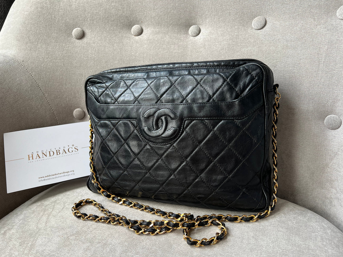 Chanel Vintage Black Lambskin Camera Bag with 24k Gold Hardware