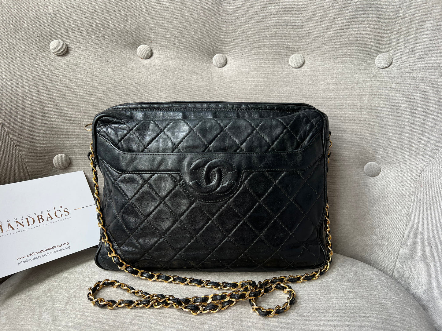 Chanel Vintage Black Lambskin Camera Bag with 24k Gold Hardware