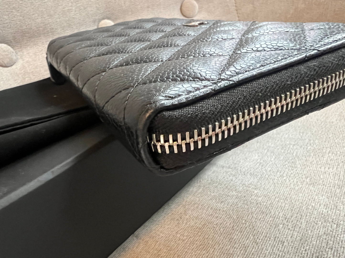 Chanel Black Caviar Classic Long Zipped wallet with Silver Hardware (RRP £1150)