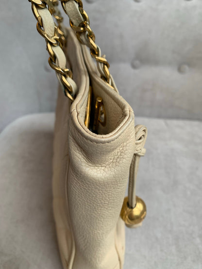 Chanel Vintage Beige Caviar Chain Tote