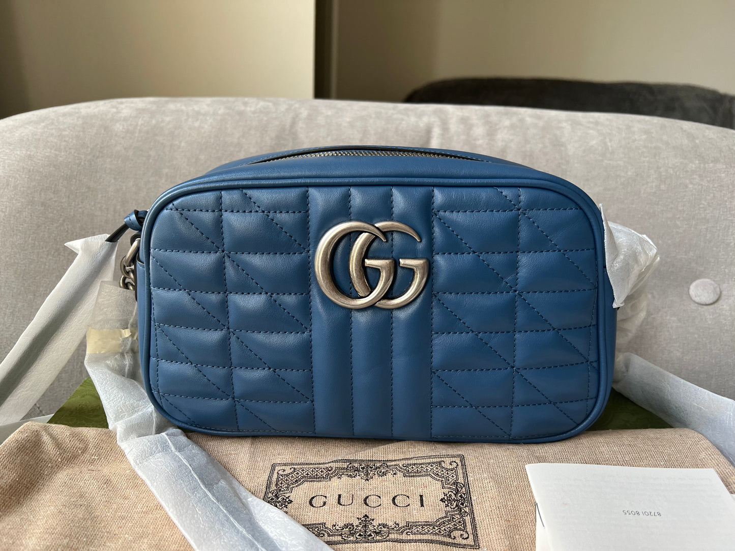 Gucci Aria GG Blue Marmont Small Shoulder Bag (RRP £1250)