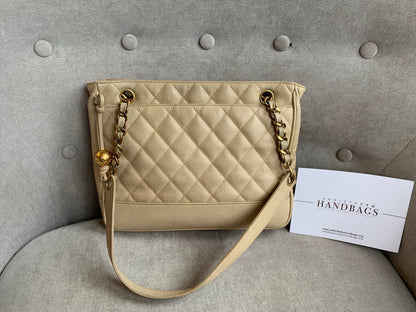 Chanel Vintage Beige Caviar Chain Tote