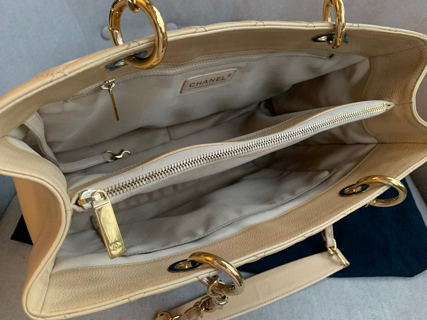 Chanel Beige Caviar Grand Shopper Tote with gold hardware (GST)