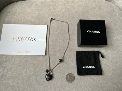 Chanel Resin Flower Heart Pendant Necklace