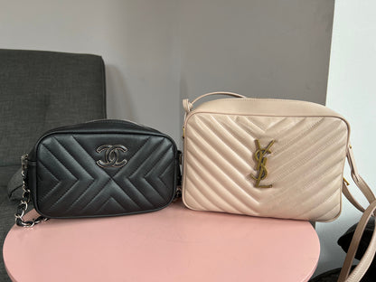 Chanel Black Chevron Camera Bag