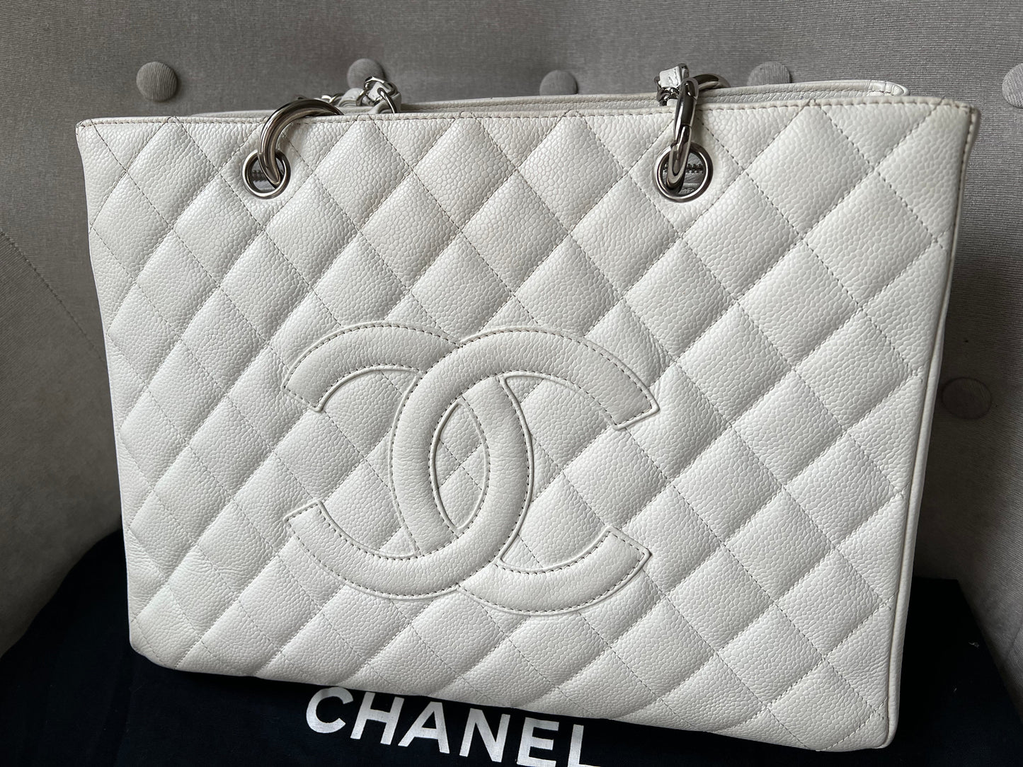 Chanel White Caviar Grand Shopper Tote (GST)