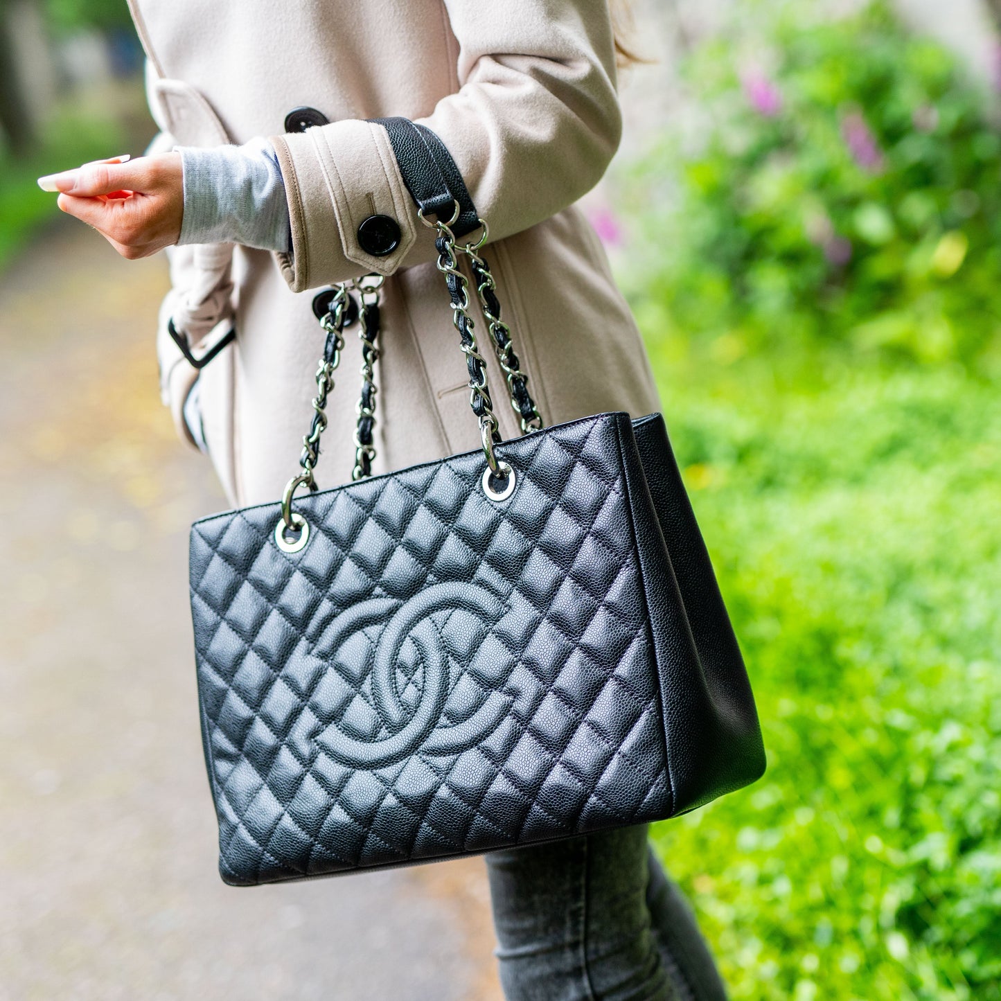 Chanel Black Caviar Grand Shopper Tote (GST) Silver Hardware