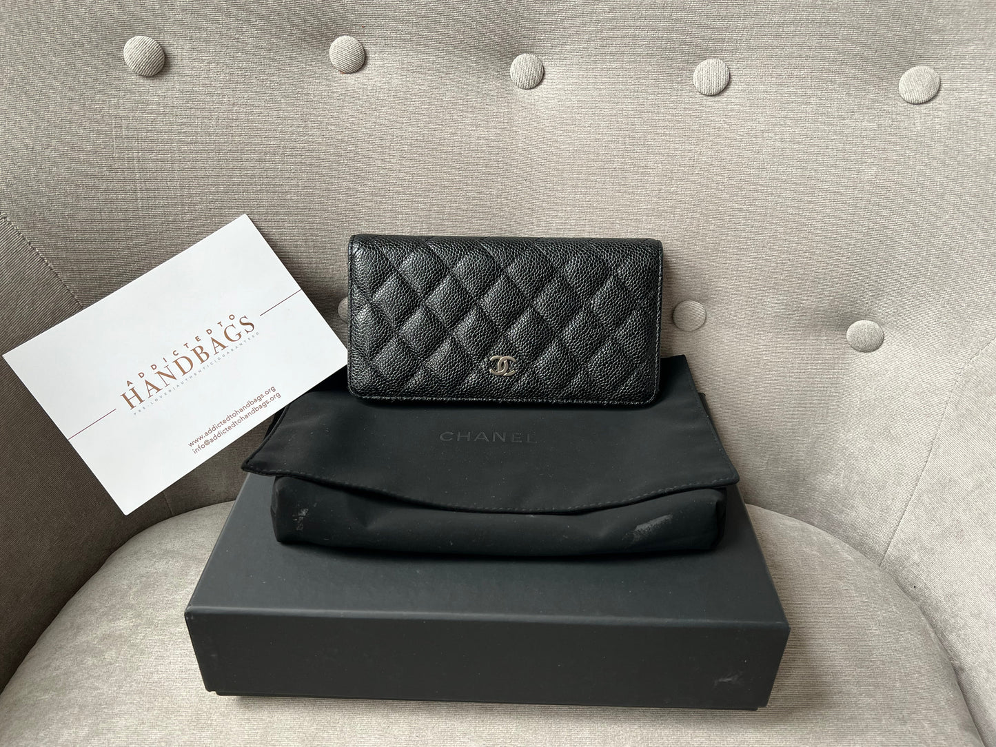 Chanel Black Caviar Flap Wallet with Silver Hardware