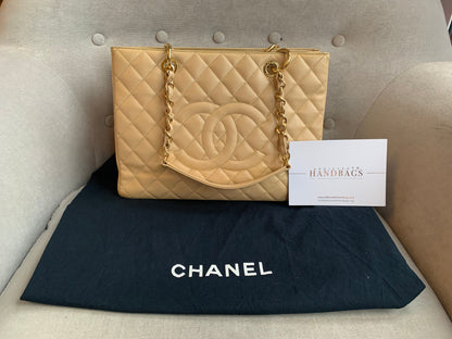 Chanel Beige Caviar Grand Shopper Tote with gold hardware (GST)