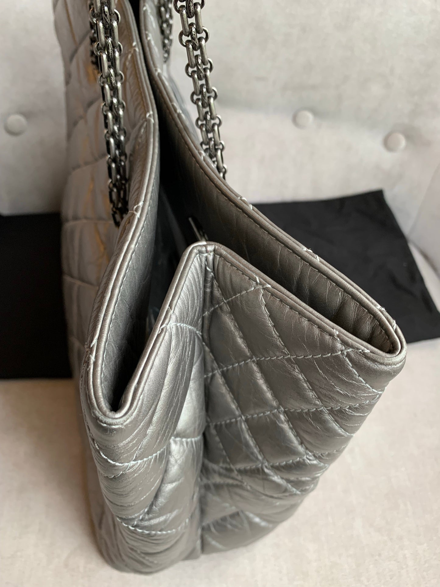 Chanel Large 2.55 Silver Grey Reissue Chain Tote