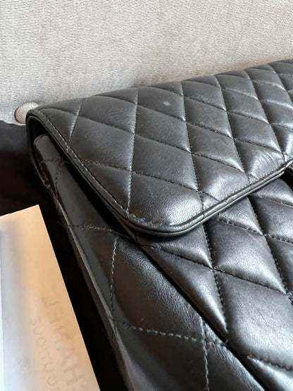 Chanel Vintage Classic Quilted Single Flap Jumbo in Black Lambskin with 24k Gold Hardware