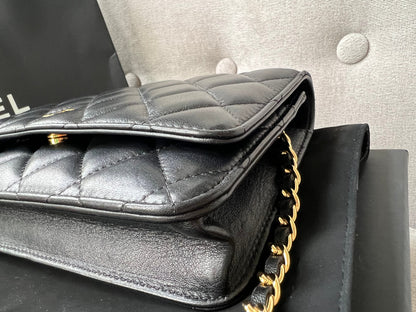 Chanel Black Lambskin Wallet on Chain with gold hardware