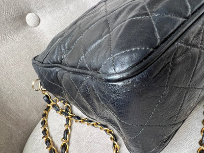 Chanel Vintage Black Lambskin Camera Bag with 24k Gold Hardware