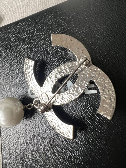 Chanel Pearl Studded CC Brooch with Drop Pearl