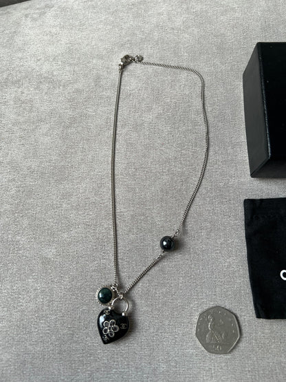 Chanel Resin Flower Heart Pendant Necklace