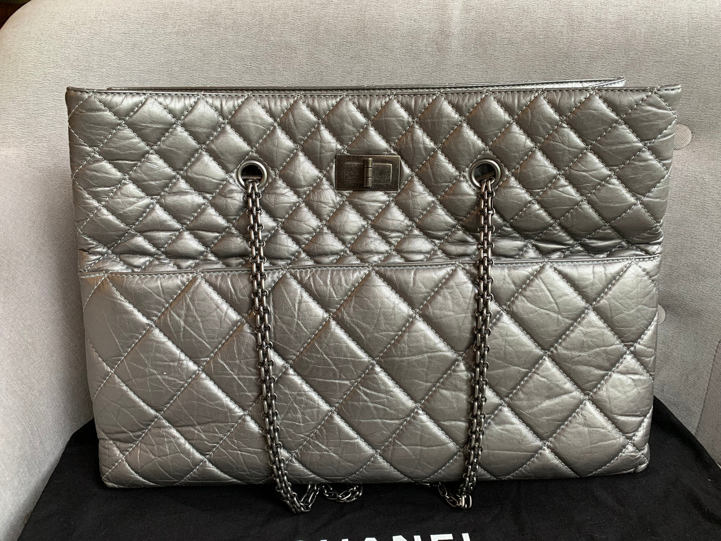 Chanel Large 2.55 Silver Grey Reissue Chain Tote