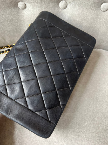 Chanel Vintage Diana Flap Bag in Black Lambskin with 24k Hardware