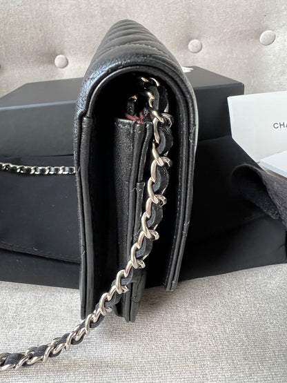 Chanel Black Lambskin Wallet on Chain with silver hardware