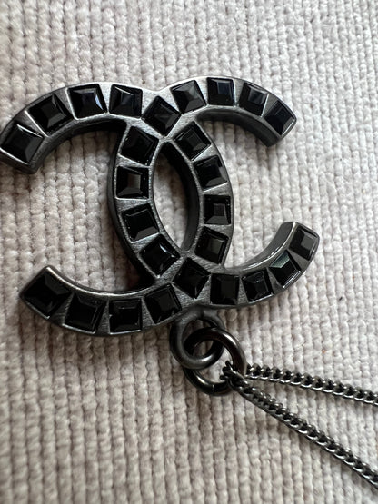 Chanel Black Crystal CC Pendant Necklace