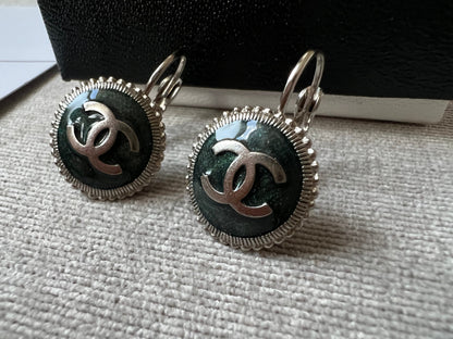 Chanel CC Green Medallion Dangle Earrings