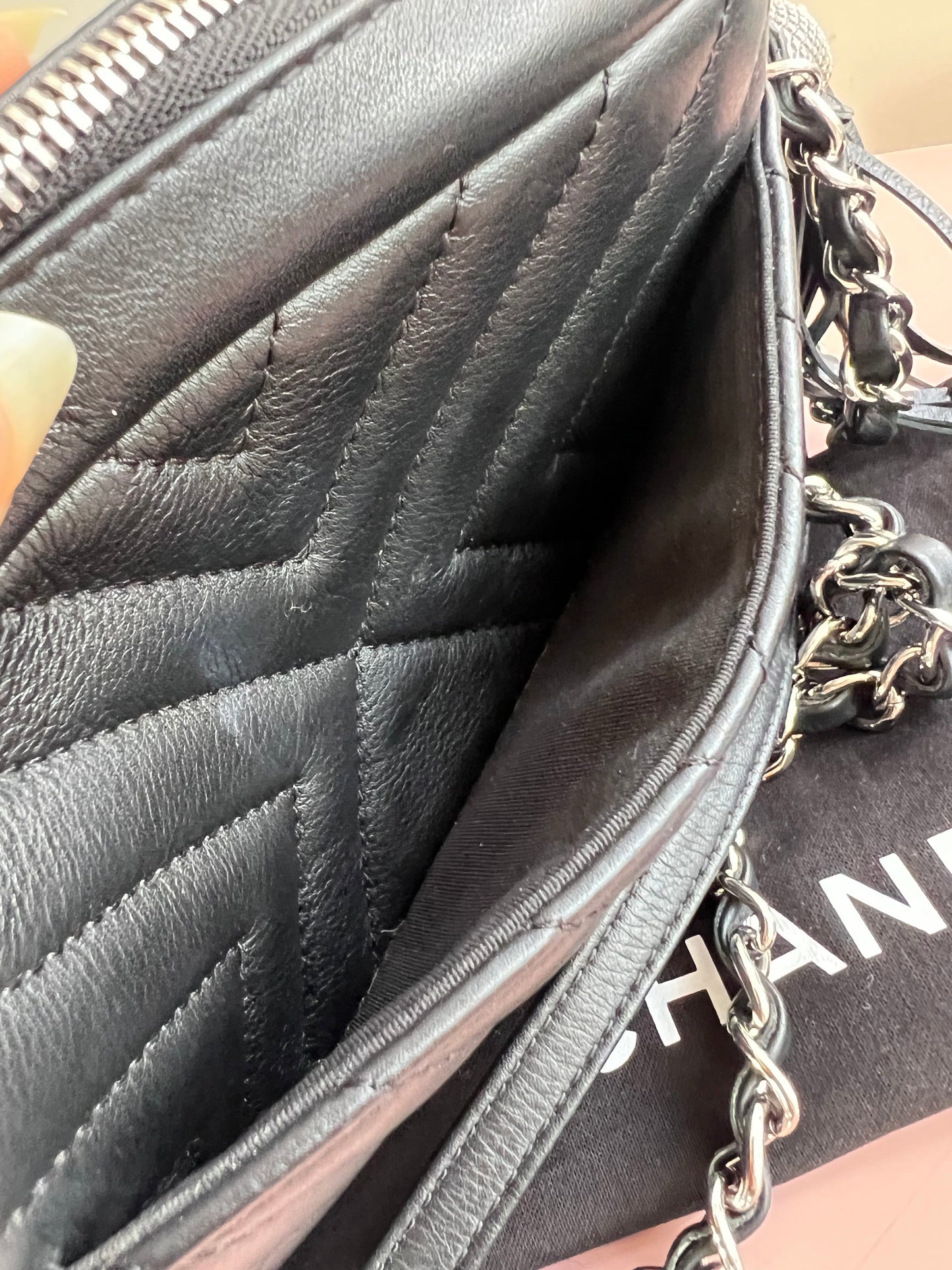 Chanel Black Chevron Camera Bag