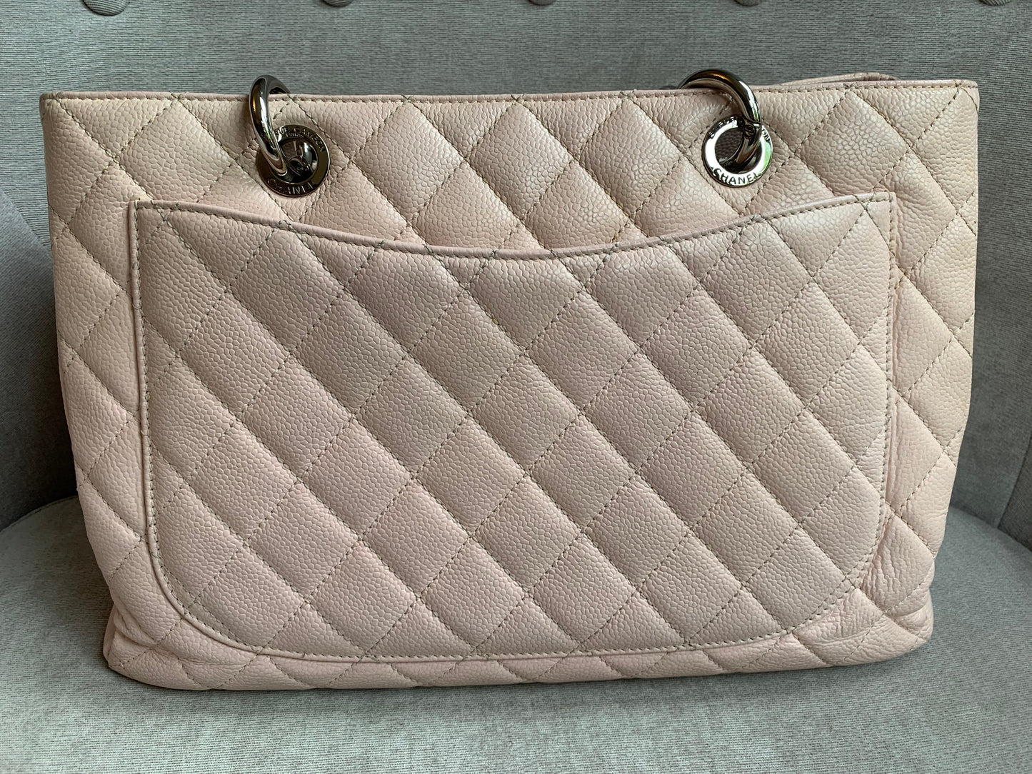 Chanel Light Pink Caviar Grand Shopper Tote with silver hardware (GST)