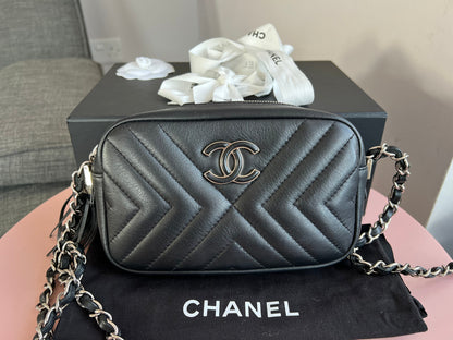 Chanel Black Chevron Camera Bag