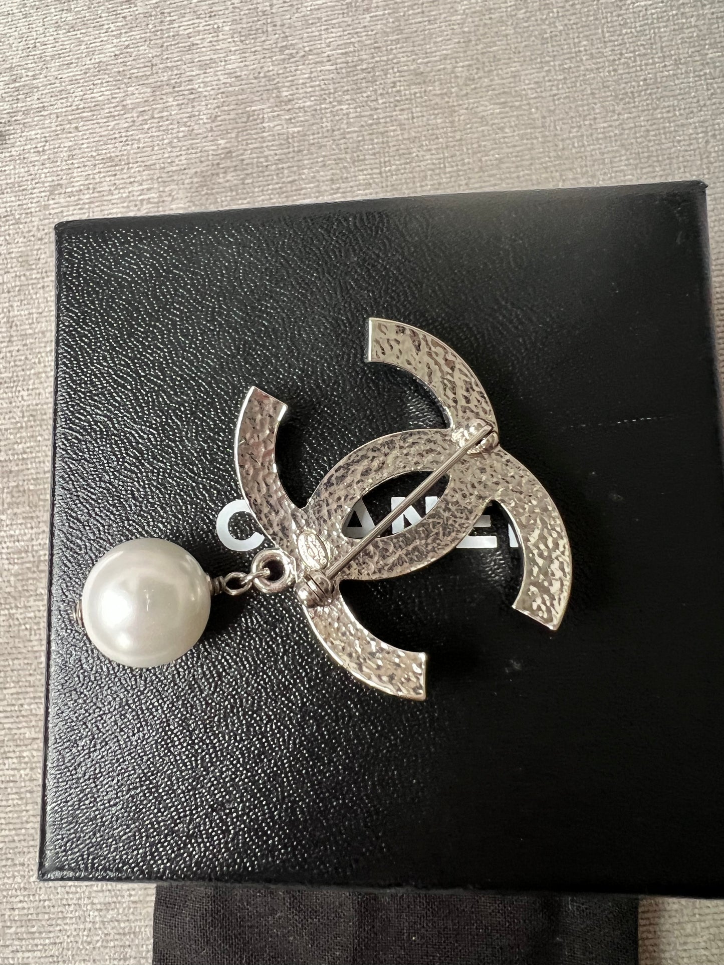 Chanel Pearl Studded CC Brooch with Drop Pearl