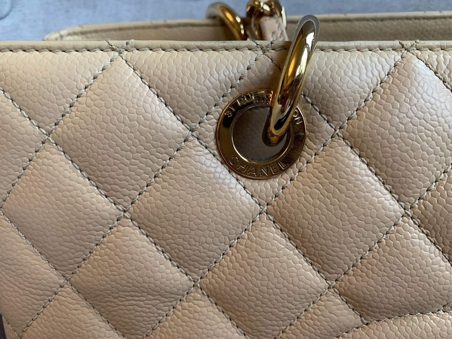 Chanel Beige Caviar Grand Shopper Tote with gold hardware (GST)